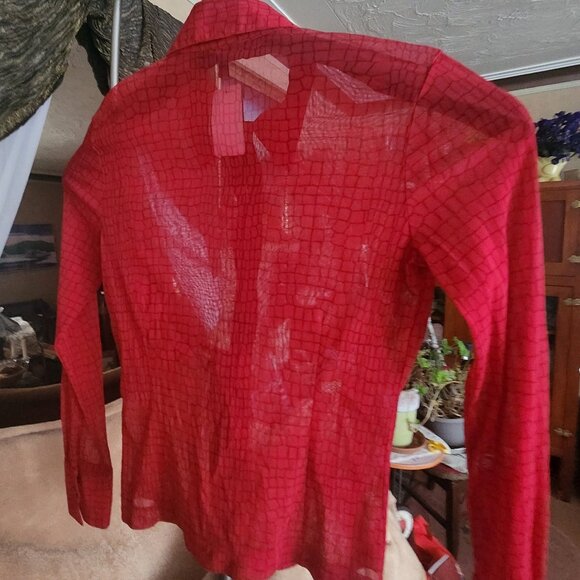 A29 Vintage Mexx Sexy Sheer w/black Button Down Blouse Flare Long Sleeve Sz M - Picture 5 of 5